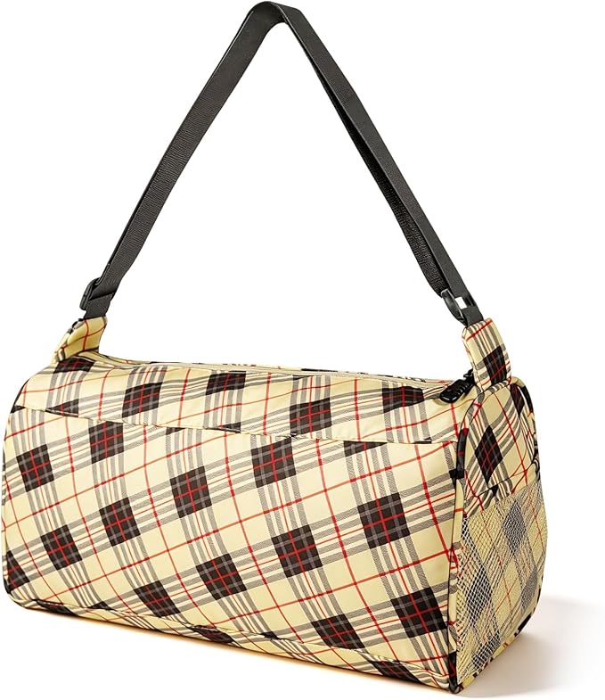 C&F BOGMOST Small Gym Bag for Women & Men,Small Lightweight Duffel Bag Carry On Bags Mini Duffel Travel Bag Waterproof Sports Bags for Workout/Sport/Trave,Line Grid