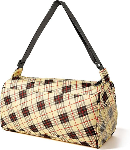 C&F BOGMOST Small Gym Bag for Women & Men,Small Lightweight Duffel Bag Carry On Bags Mini Duffel Travel Bag Waterproof Sports Bags for Workout/Sport/Trave,Line Grid