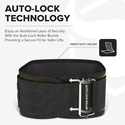 Weightlifting Belt For Men and Women - 6 Inch Auto-Lock Weight Lifting Back Support, Workout Back Support for Lifting, Fitness, Cross Training and Powerlifitng