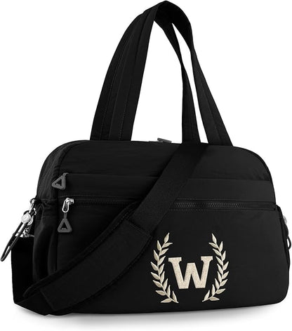 Gym Duffle Bag for Women – Embroidered Custom Initial Sports Bag for Men – Personalized Travel & Workout Duffel with Luggage Sleeve – Thoughtful Gift for Mom, Girl, Daughter, Mother (Black, W)