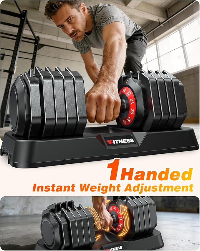 XDDIAS Adjustable Dumbbell Set of 2, 25/55/80/90LB Dumbbell Set- 1-Hand Fast Adjustment with Anti-Slip Handle, Compact Free Weights Dumbbells Set for Men/Women Home Gym Strength Training Equipment