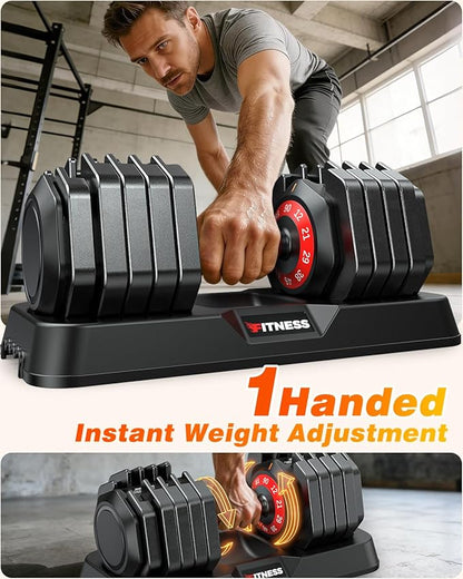 XDDIAS Adjustable Dumbbell Set of 2, 25/55/80/90LB Dumbbell Set- 1-Hand Fast Adjustment with Anti-Slip Handle, Compact Free Weights Dumbbells Set for Men/Women Home Gym Strength Training Equipment