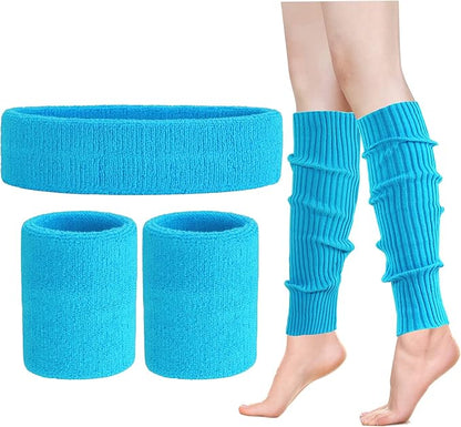 Leg Warmers for Women 80s Headband Wristbands Neon Leg Warmers Set for Sport Yoga - 80s Workout Clothes 90s Outfit for Women
