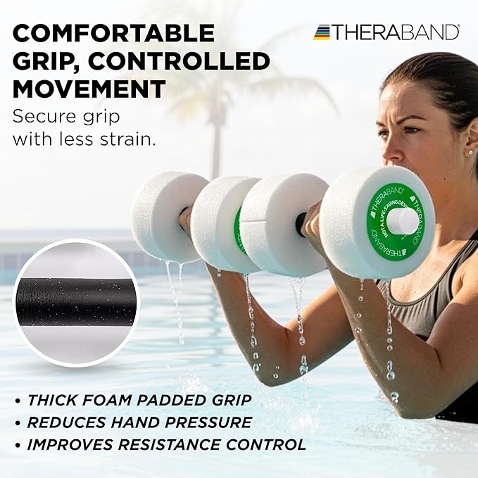 THERABAND Water Weights, Aquatic Dumbbells for Pool Fitness, 2 Foam Weights with Padded Grip for Water Aerobics, Therapy, Workouts, Pool Exercise Equipment, Aqua Training