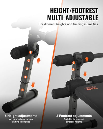 VEVOR Sit Up Bench, Decline Ab Bench with Reverse Crunch Handle, Adjustable Height Setting, Heavy Duty Steel, 500/600/1000 Lbs Capacity for Home Gym Workouts, Strength Training, Full Body Muscles