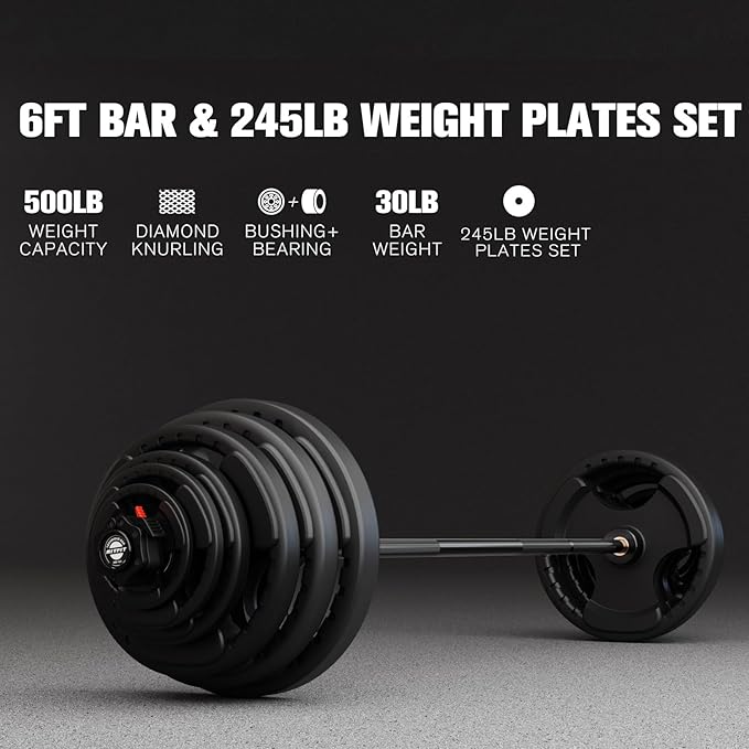 RitFit Barbell Weight Set - 4/6FT Olympic Barbell with Weight Plates (55-115LB Total) - Weightlifting Equipment for Squats, Curls, Deadlifts, Presses, Hip Thrusts