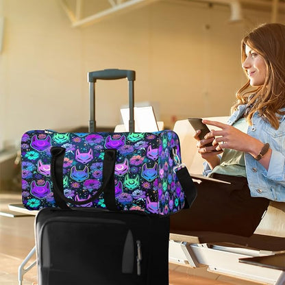 Travel Duffel Bag Flower Purple Fox Sport Tote Gym Bag Waterproof Foldable Carryon Weekend Overnight Training Handbag Sports Duffle Bags for Women Men Boys Girls