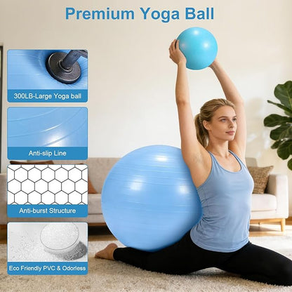 4Pcs Yoga Ball Set includes Large and 9in Pilates Balls, Massage & Spiky Ball for Fitness ,Anti-Burst Exercise Ball with Pumb for Pregnancy,Physical Therapy,Office Chair, Home Workout,3Sizes,3Colors