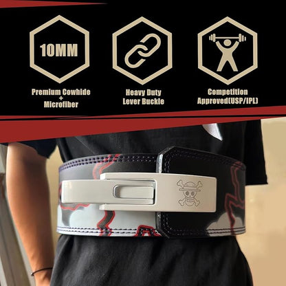 Anime Weight Lifting Lever Belt | 10mm Premium Leather Weightlifting Belt for Powerlifting, Bodybuilding, Deadlift, Squats, Exercise Workout | Heavy Duty Gym Belt Best for Men & Women