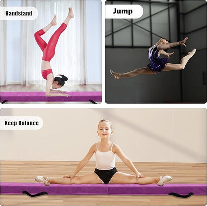 8FT/9.5FT Folding Balance Beam, Portable Gymnastics Beam Equipment with Non Slip Rubber Base & Suede Cover for Training/Practice/Professional Home Exercise