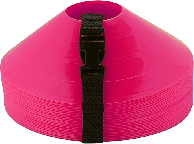 American Challenge Disc Cones – Set of 25 Agility Cones for Sports Training – 2" Tall, 7" Base Soccer Cones with Carry Strap for Drills & Practice