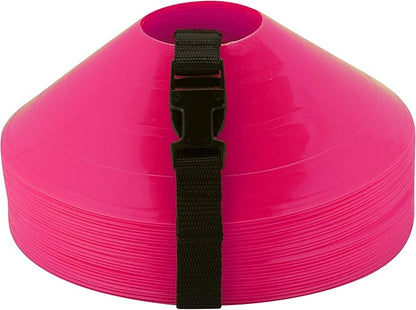 American Challenge Disc Cones – Set of 25 Agility Cones for Sports Training – 2" Tall, 7" Base Soccer Cones with Carry Strap for Drills & Practice