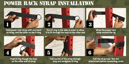 Squat Rack Straps - Heavy Duty Power Rack Straps Compatible with 4KOR Shoulder Exercise Cords - One Pair of Squat Rack Straps with Metal D-Rings - 4KOR Fitness