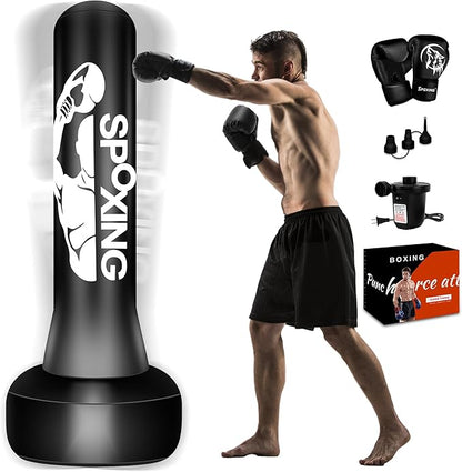 Freestanding Punching Bag for Adult Teens, 70" Heavy Punching Bag with Boxing Gloves and Electric Air Pump for Beginners Kickboxing Training MMA Muay Thai Fitness Office Home Gym