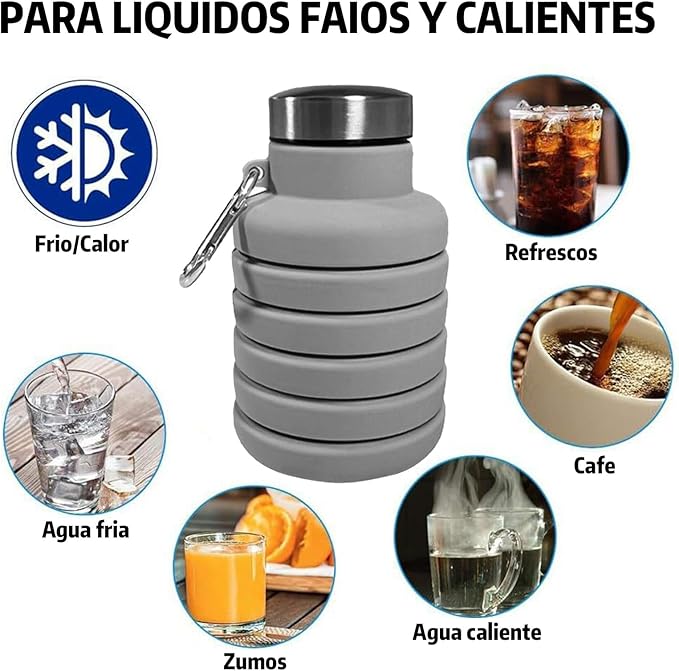 Collapsible Water Bottles,16oz Capacity Portable Reusable Silicone Water Bottle,Leak-proof,with buckle,foldable storage,Lightweight Durable for Fitness,Cycling,Sports,Camping,Hiking (Pink)