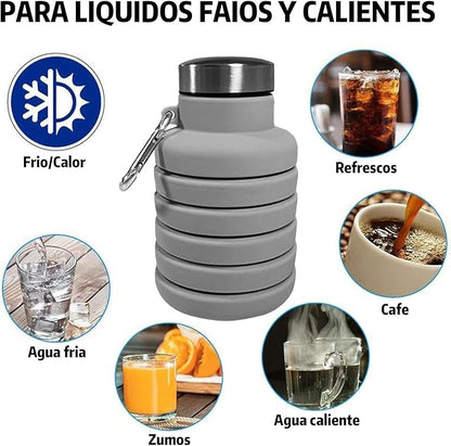 Collapsible Water Bottles,16oz Capacity Portable Reusable Silicone Water Bottle,Leak-proof,with buckle,foldable storage,Lightweight Durable for Fitness,Cycling,Sports,Camping,Hiking (Deep Black)