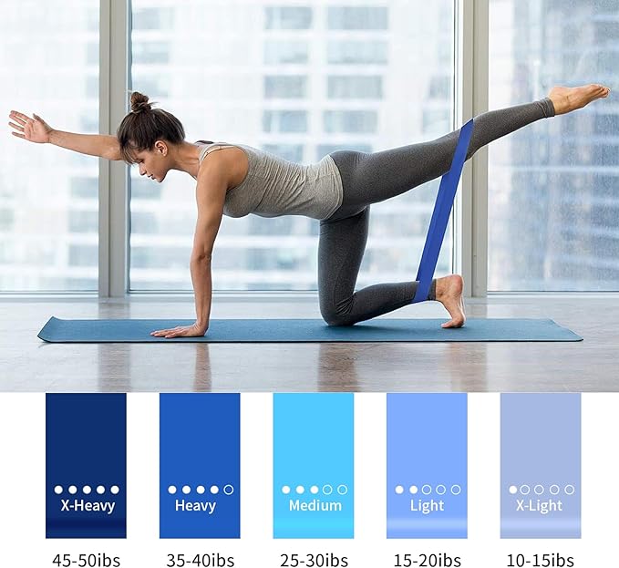 Resistance Loop Exercise Bands Booty Bands for Legs Strength Training Physical Therapy Set of 5 Blue Workout Bands for Women and Men Fabric Non-Slip