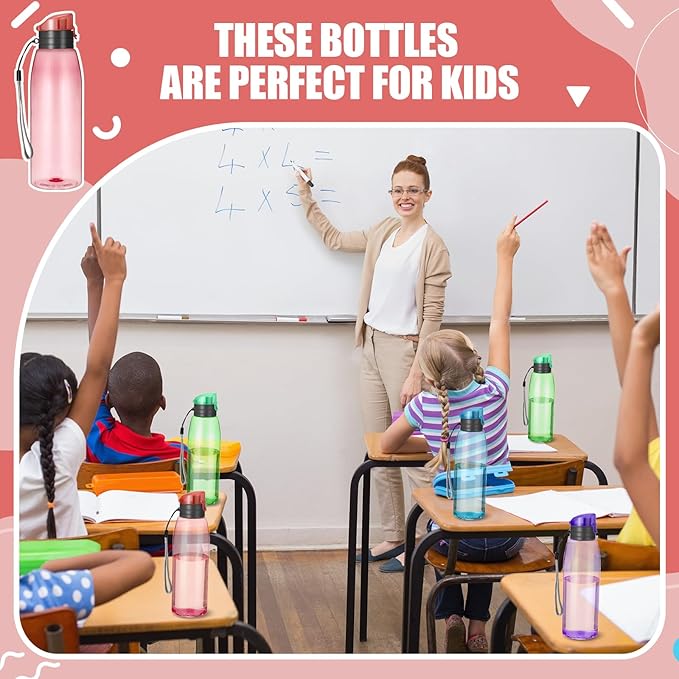 Uiifan 50 Pieces Plastic Water Bottle Bulk 17 oz Sports Drink Bottles with Handle Strap Flip Top Reusable Leakproof for Adults Travel Cycling Camping Hiking Gym Fitness