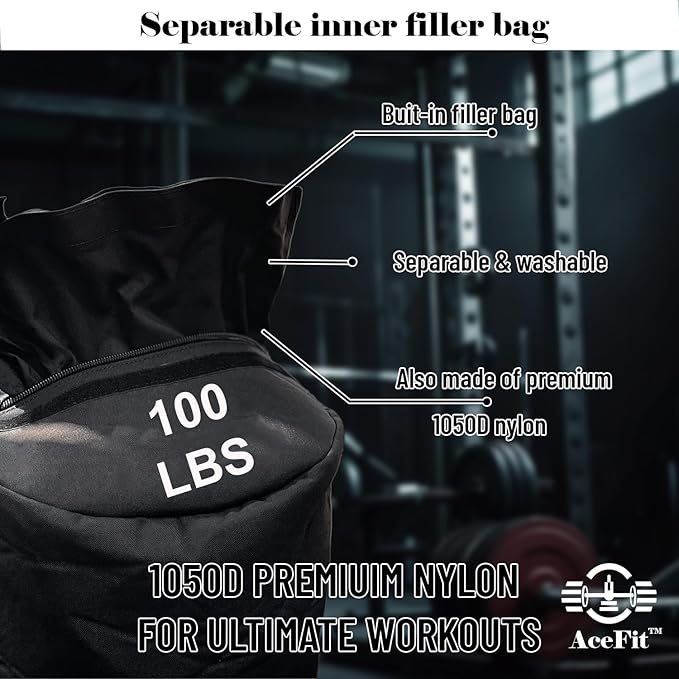 AceFit Training Sandbag for Working Out| Heavy Duty Workout Sandbags| Weights Sand Bags for Training, Exercise| Military Conditioning, Fitness, Cross-Training & Strength Training