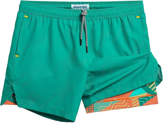 maamgic Mens Running Shorts with Compression Liner 5" Quick Dry Workout Shorts Anti-Chafe Gym Shorts 2 in 1 Athletic Shorts