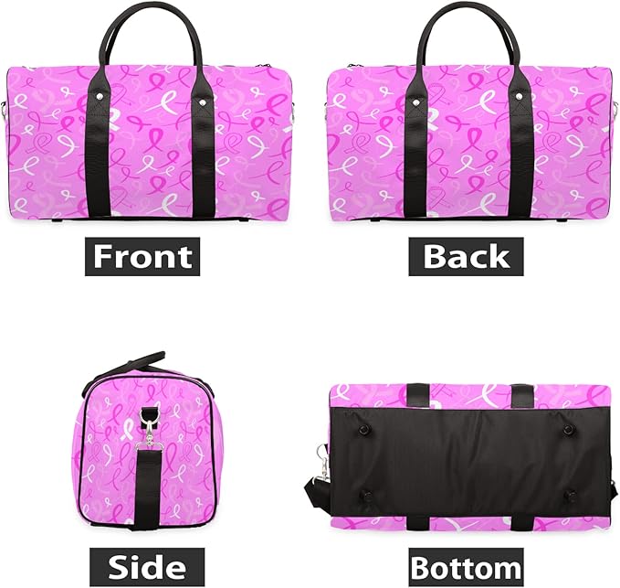 Travel Duffel Bag Breast Cancer Awareness Ribbon Sport Tote Gym Bag Waterproof Foldable Carryon Weekend Overnight Training Handbag Sports Duffle Bags for Women Men Boys Girls