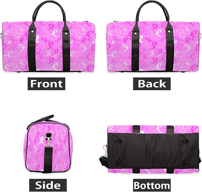 Travel Duffel Bag Breast Cancer Awareness Ribbon Sport Tote Gym Bag Waterproof Foldable Carryon Weekend Overnight Training Handbag Sports Duffle Bags for Women Men Boys Girls