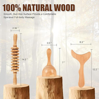 Wood Therapy Massage Tools 3 in 1,Wooden Lymphatic Drainage Massager Maderoterapia Kit Professional Body Cellulite Massager for Body Sculpting,Contouring,Relief Muscle,Anti-Cellulite
