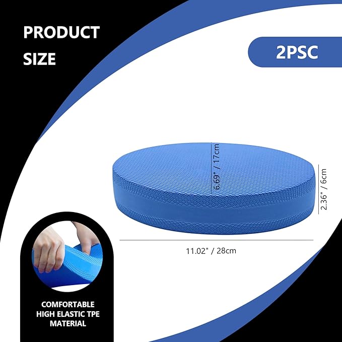 Blue Yoga Pad 2Pcs Foam Balance Pad Oval Soft Yoga Pad Cushioning Protection with Closed-Cell Structure Exercise Balance Pad,Foam Balance Pad 2" Thick,Balance Pad