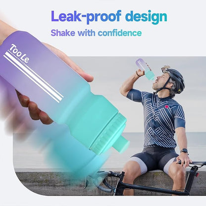 24oz Bike Water Bottle, Sport Squeeze Water Bottle Leakproof BPA Free with Capacity Scale w/Pull Top Lid, Reusable, for Bicycle, Gym, Hiking 2 Pack