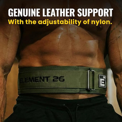 Element 26 Hybrid Leather Weight Lifting Belt for Men & Women - Self locking Adjustable Leather Belt for Powerlifting, Olympic lifting & Functional Fitness - Weight Belt, Squat Belt, Back Support