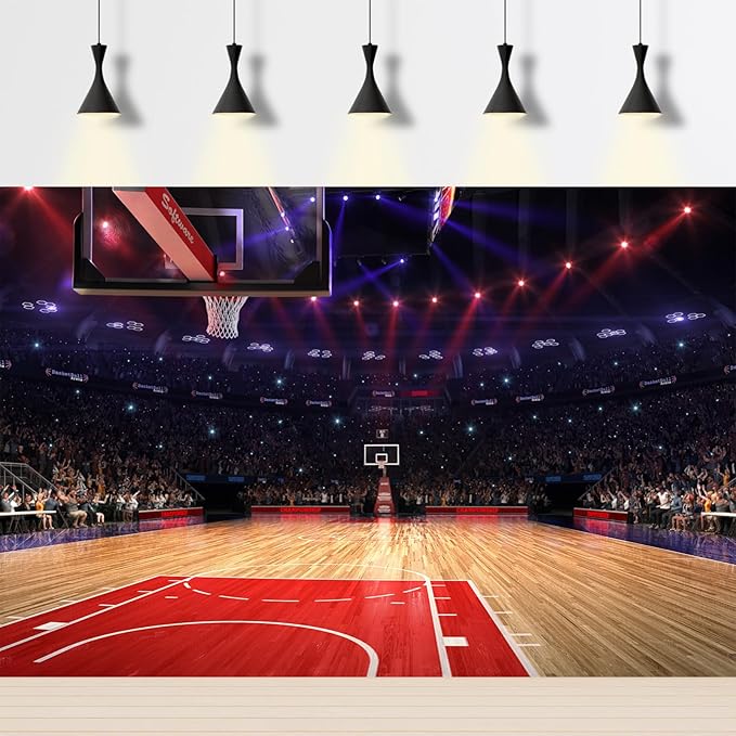 Basketball Backdrop Basketball Court Stadium Stage Photography Background Stadium Lights Fans Sport Arena Background Sports Party Background Basketball Decorations Birthday Banner Props 20x10ft