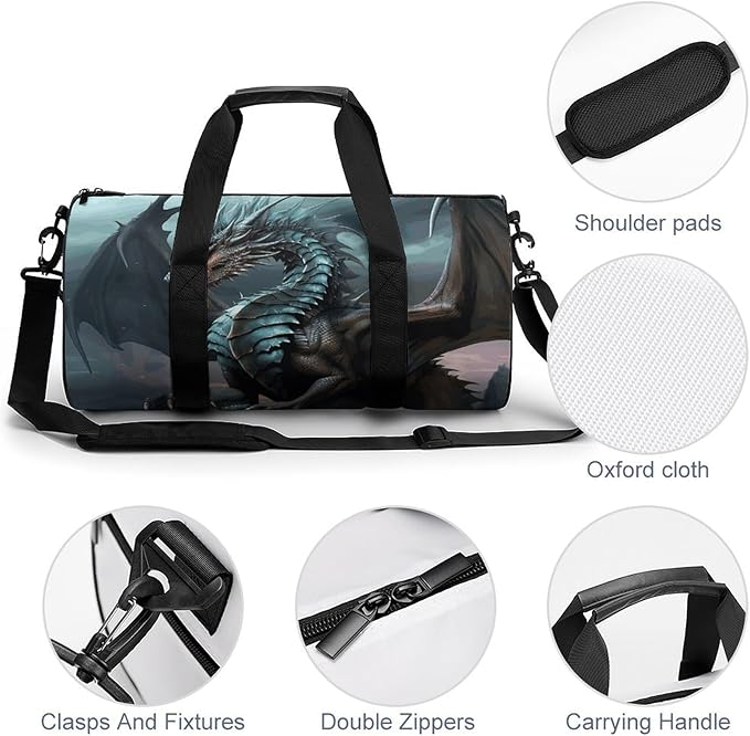 Sports Gym Bag for Women Men Travel Duffel Bag Cool Dragon Weekender Bag Canvas Carry on Overnight Bag for Travel Swimming Fitness Workout Sports Duffle Bag, 17.7in/9in/9in, style