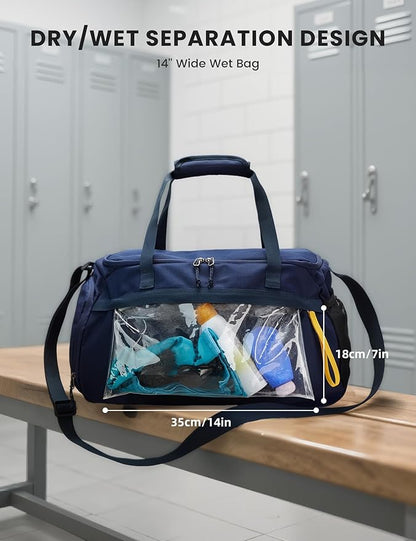 SKYSPER Gym Bag for Men & Women with Shoe Compartment, Carry-on Gym Duffle Bag for Travel and Sports, Workout Overnight Bag with Large Wet Pocket, Blue