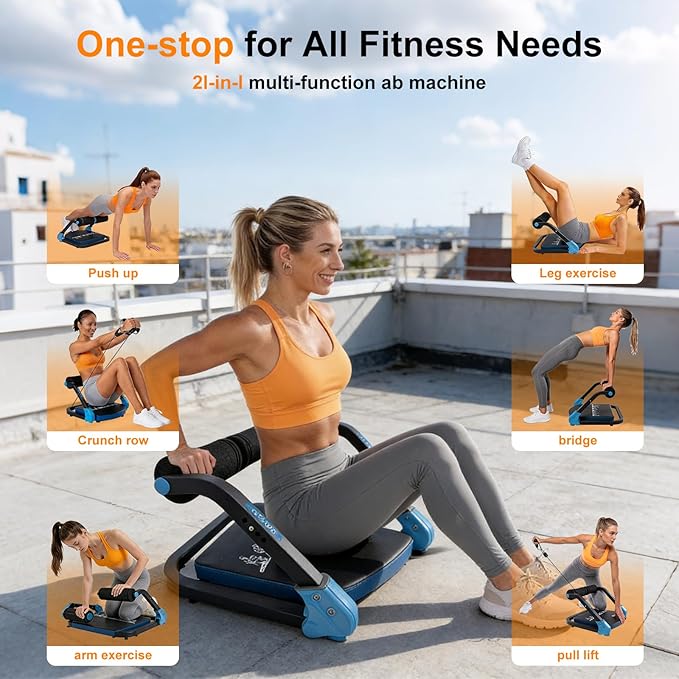 Ab Machine, Sit Up Exercise Equipment With 3 Adjustable Resistance, Fitness Equipment For All Ages, Ab Trainer, Foldable Ab Crunch Machine for Home Gym