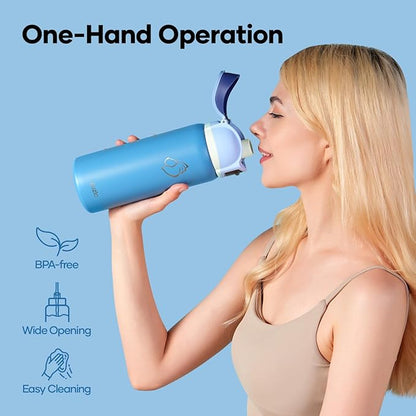 BUZIO 32 oz Insulated Stainless Steel Water Bottle, Triple Wall Water Bottle with Chug Spout and Leakproof Locking Lid for Gym Sports School Work, Dishwasher Safe, Keep Cold 48H, Haze Blue