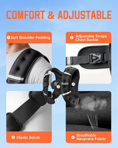 Renoj Weighted Vest for Women Men: Available in 6lb/8lb/10lb/11lb/12lb/14lb/16lb/20lb Fixed Weights for Walking, Running, Training, Exercise, Weight Loss - With Reflective Strips and Storage Pocket