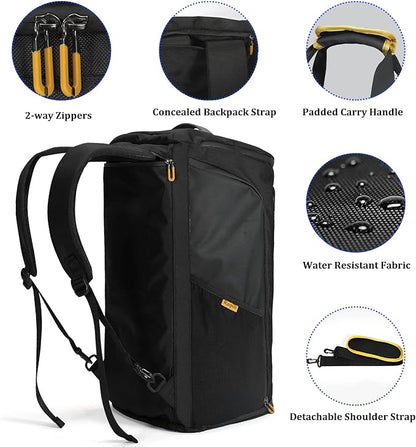 Gym Duffle Bag for Men Women, Travel Duffel Bag Backpack with Shoe Compartment & Wet Pocket, 50L Waterproof Sports Overnight Weekender Bag with USB Port, Black