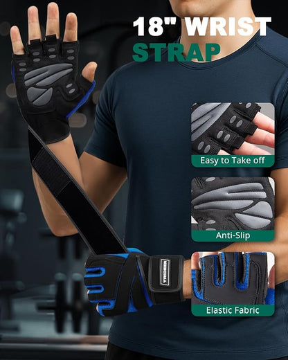 Trideer Workout Gloves for Men, Weight Lifting Gloves with Wrist Wrap Support, Full Palm Protection & Extra Grips for Weightlifting, Exercise, Cross Training, Fitness, Pull-up