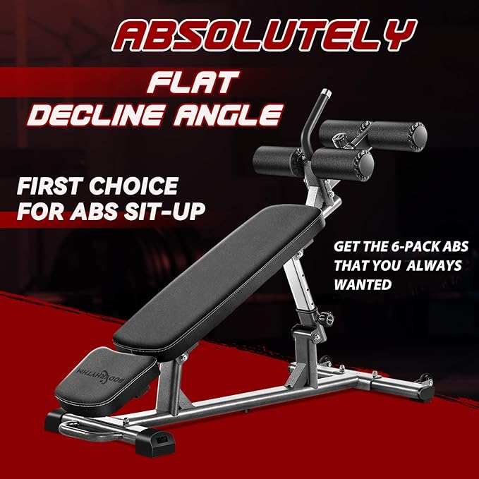 BODY RHYTHM Professional Sit-Up Bench with 4 Adjustable Heights and Reverse Crunch Handle, Adjustable Weight Bench and Flat, Incline & Decline Bench Press, Great Strength Training Slant Bench and Ab &