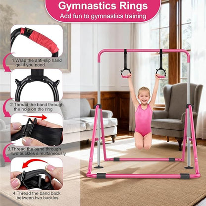 SHIWEI Gymnastics Bar for Kids, Foldable Gymnastic Bar with 5 Adjustable Height, Expandable Training Equipment for Indoor/Outdoor