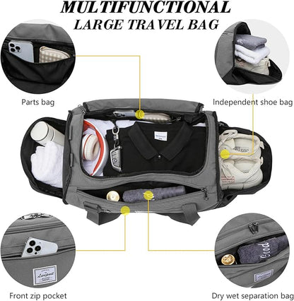 Laripwit Gym Bags for Men, 40L Medium Sports Travel Duffel Bag with Shoe Compartment & Wet Pocket Lightweight Gym Duffle Bag Backpack Multipurpose Weekender Overnight Backpack for Women, Gray