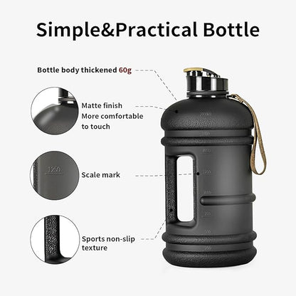 TOOFEEL 2 Liter Water Bottles - Half Gallon Water Bottle BPA Free - Ideal for Gym, Big Water Jug, Reusable Sports Bottle with Measurements Marked Drink Container (2.2L 74oz Matte Black Water Jugs) | Half Gallon, Water Bottle, BPA Free, Ideal for Gym, B...