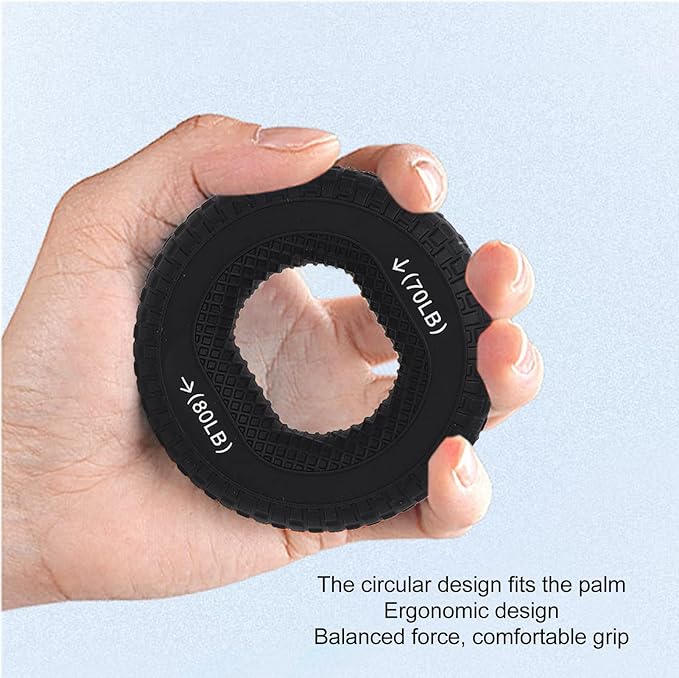 Grip Exercise Ring,70 to 80LB Hand Grip Strengthener Soft Silicone Portable Tire Texture Forearm Finger Exerciser Grip Strength Trainer Ring Black