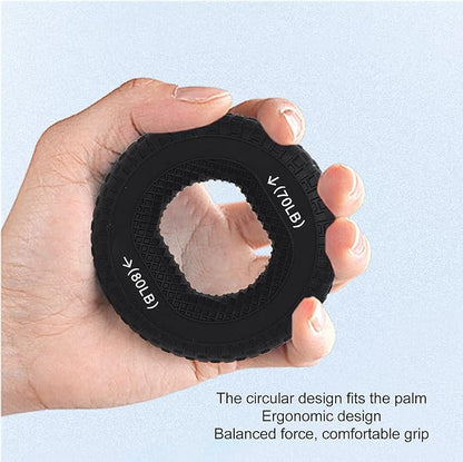 Grip Exercise Ring,70 to 80LB Hand Grip Strengthener Soft Silicone Portable Tire Texture Forearm Finger Exerciser Grip Strength Trainer Ring Black