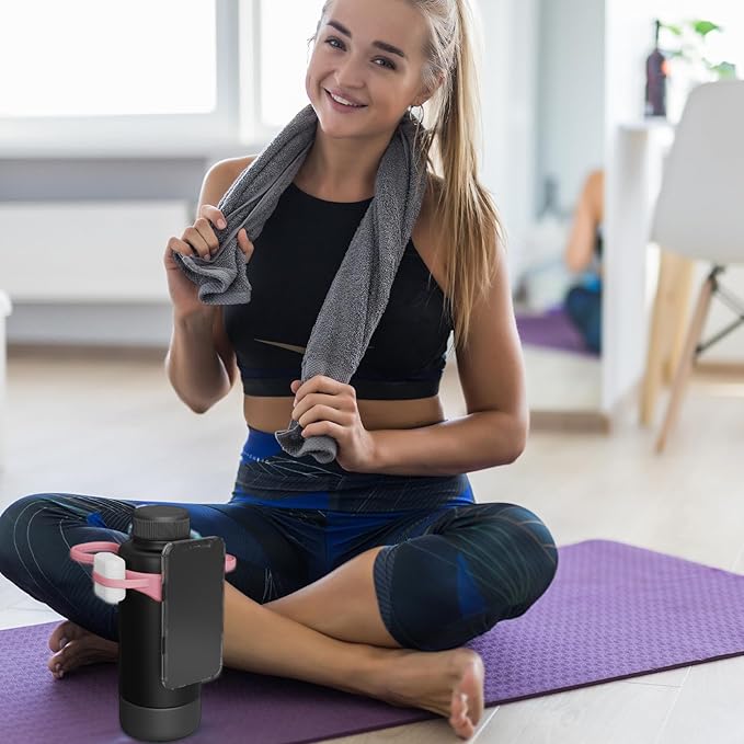 Magnetic Water Bottle Phone Holder with Straps - Anti-Slip Phone Mount for Gym, Sports - Multi-Function Tumbler Accessories for Fitness, Workout - Storage for Small Items