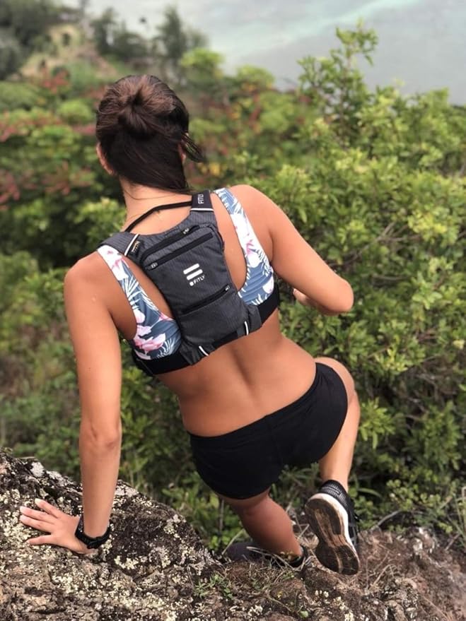 FITLY Minimalist Running Pack - Fitness Backpack Phone Holder, Storage, Thoracic Belt - Carry Personal Items - Running Gear for Men & Women - Lightweight Hydration Water Backpack