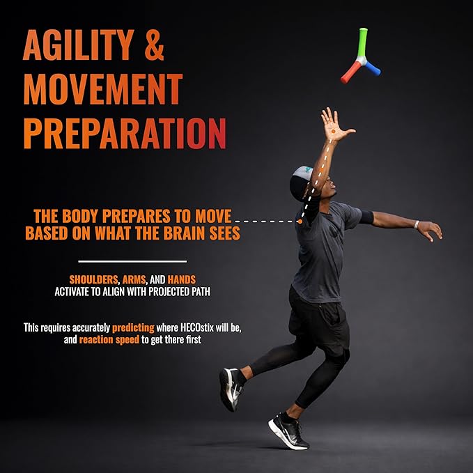 HECOstix Hand-Eye Coordination Trainer (Red/Green/Blue) – Reaction Time & Reflex Tool with Removable Legs | Improves Agility, Focus, & Multisensory Skills | Sports, Fitness, & Fun | All Ages