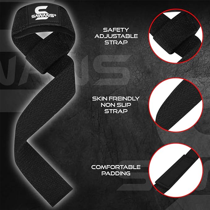 SAWANS Lifting Straps Weight Lifting Wrist Support Fitness Padded Gym Heavy Duty Anti Slip Hand Bar Grips Neoprene Bodybuilding Dumbbell Power Deadlift Barbells Workout Strength