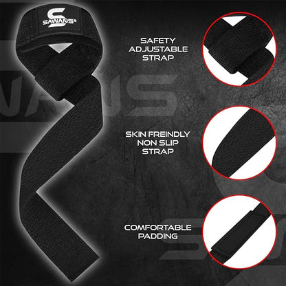 SAWANS Lifting Straps Weight Lifting Wrist Support Fitness Padded Gym Heavy Duty Anti Slip Hand Bar Grips Neoprene Bodybuilding Dumbbell Power Deadlift Barbells Workout Strength