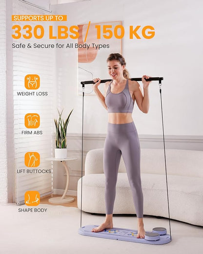 OutdoorMaster Pilates Board, 6 in 1 Pilates Reformer Set, Foldable Pilates Reformer Machine with Resistance Bands & Ab Traine, Portable Pilates Board for Full-Body Workouts
